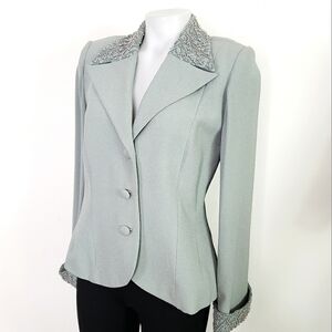 Vintage IRIS light aqua blue beaded pearl embroidered blazer